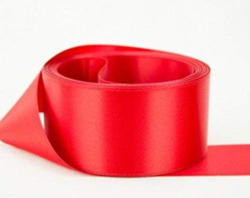 Double Sided Satin Ribbon Size 50mm x 10 Meters (Red) for Gifts Wrap Sew Party, Decorations Events Dress Wedding Christmas Crafts, Bows Car, Floral Balloons Hairs, Cake More