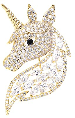 Einhorn-Brosche mit Strasssteinen für Damen und Mädchen, modisch, zierlich, Kristall, Zirkonia, silberfarben, niedlich, Tier, Pferd, Anstecknadel, Kleid, Anzug, Zubehör, Schmuck, Weihnachten, Winter,
