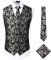 PARKLEES Klassische Herren-Weste, 3-teilig, Paisleymuster, Krawatte, Einstecktuch, Set, Hochzeit, Abschlussball, Party, Weste für Anzug oder Smoking, schwarz/silberfarben, XXL