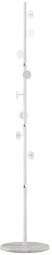 HOMCOM Coat Rack Free Standing Hall Tree with 8 Round Disc Hooks for Clothes, Hats,Purses, Steel Entryway Coat Stand with Marble Base for Entryway, Living Room, Bedroom, White