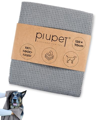PiuPet® Hundehandtuch I 120x70cm I Mikrofaser Handtuch für Hunde I Handtuch Hund extra saugfähig I Hundehandtuch große Hunde I Einzelnes Handtuch I Microfaser Handtücher | Hundezubehör (Grau)