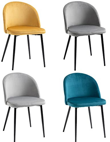 HOMCOM Lot de 4 chaises Salle à Manger Chaise de Cuisine scandinave Chaise en Velours rembourrée avec Pieds effilés en métal, pour Salon, Salle à Manger, Multicolore