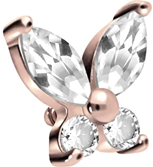 PIERCINGLINE Titan Schraubaufsatz mit Gewinde 0,9 mm KRISTALLSCHMETTERLING Piercing Aufsatz Ersatz Roségoldfarben
