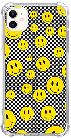 Black and White Checkerboard Smiley Face Phone Case for iPhone 12/iPhone 12 Pro, Cute Smile Face Pattern Cover for Girls Boys Wen and Women, Unique Trendy TPU Bumper Case for iPhone 12/iPhone 12 Pro