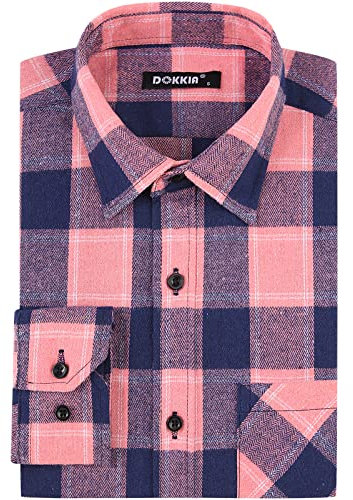 DOKKIA Herren Freizeitkleid Langarm Buffalo Plaid Kariert Tailliert Flanell Hemd, Hot Pink Schwarz Weiß, XL