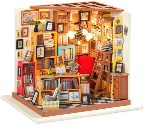 ROWOOD Miniature Maison de Poupée Librairie | Bricolage Mini Maison en Bois Set pour Adulte Femme Fille | Cadeaux de Fête des Mères et Anniversaire