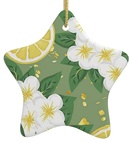 Weihnachtsbaumschmuck, frischer Zitronen-Druck, Weihnachtsstern, Keramik, hängende Ornamente, Partyzubehör, beidseitig bedruckt