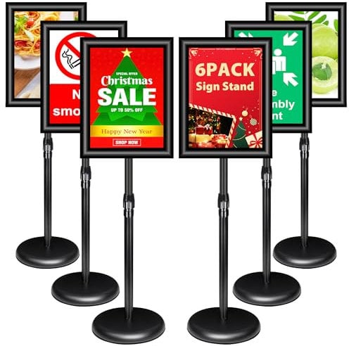 VAIIGO 6 Stück Infoständer DIN A3 | Höhenverstellbar & drehbar Alu Plakatständer Posterständer | Kundenstopper, Präsentations- & Informationsständer für Poster,Shop,Events & Werbung | Schwarz