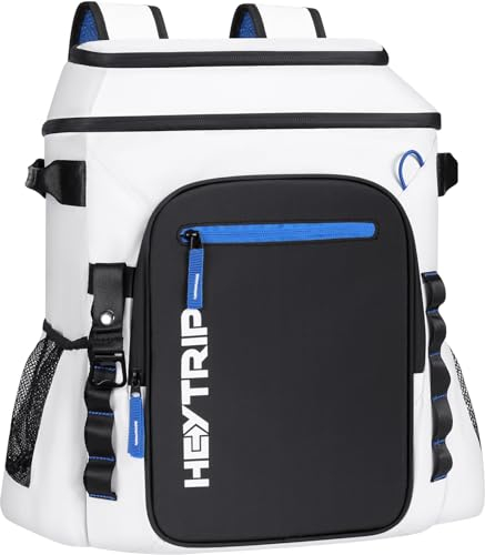 Heytrip Mochila térmica térmica para 54 latas, mantiene congelada durante 20 horas, impermeable y a prueba de fugas, con múltiples compartimentos (blanco)
