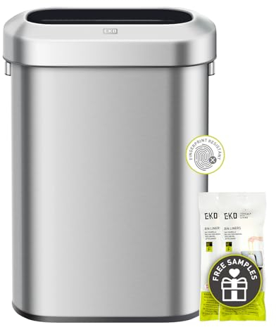 EKO Urban 16 Gallon/60 Liter Open Top Stainless Steel Slim Commercial Trash Can, Tall Kitchen Trash Bin, Heavy-Duty Commercial Grade Large Garbage Bin for Home, Office, Hotel, Cafe, Restaurant, Dorm