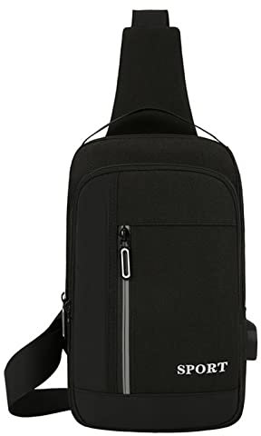 SRTUMEY Sac à dos à bandoulière pour homme et femme avec câble USB pour randonnée, camping, voyage, ordinateur portable PL0406, Noir , taille unique