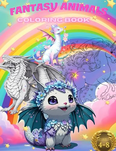 Fantasy and real animals coloring book: Incredible and beautiful magical creatures with 100 pages. Drawings to paint for children from 4 to 8 years old