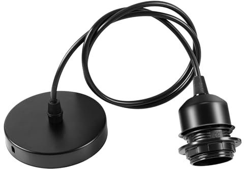 Niviy Suspension Luminaire E27 Douille Ampoule avec Cable de 100 cm E27 Porte Lampe Suspension Douille e27 avec Fixation Plafonnier Accessoire Suspension Noir pour Cuisine Bar Café 1pcs