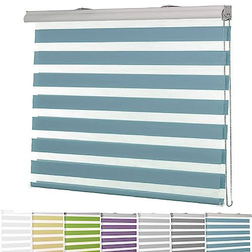 Lamellenvorhang 85 x 240 cm Doppelter Stoff, durchscheinend Fenster Rollo Fensterjalousie mit Verstellbarer Kette für Fenster oder Tür, Badezimmer, Blau