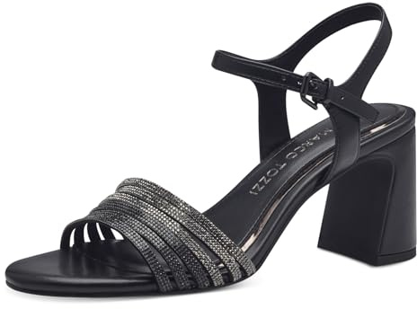 MARCO TOZZI Damen Sandalen mit Absatz mit Verstellbarem Riemen Vegan, Schwarz (Black Comb), 37 EU