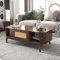 Merax Table basse moderne avec tiroirs et portes coulissantes en bois massif, table de salon avec espaces de rangement, table d'appoint multifonctionnelle, style maison de campagne, marron