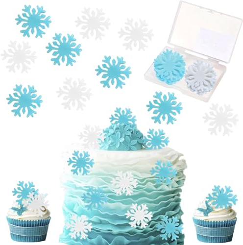 Blau Weiß Schneeflocken, 50 Stück Snowflake Cake Decoration Tortendeko Geburtstag Party Kuchen Dekorationen Zubehör für Torten, Snowflake Cupcake Toppers
