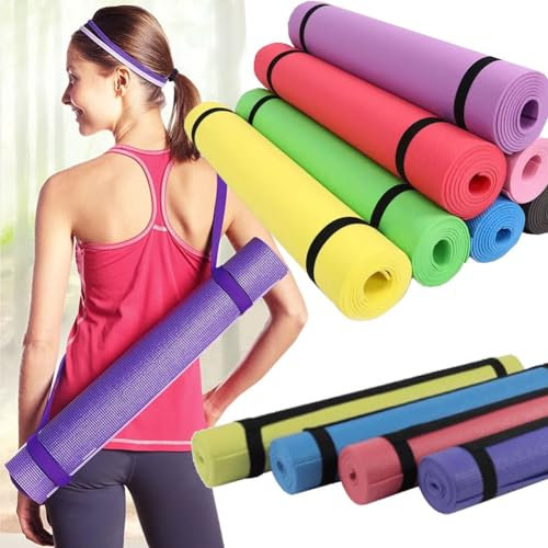 Bakaji Tappetino Yoga Antiscivolo Alta Densità Materassino Tappeto Allenamento Fitness Aerobica Palestra Ginnastica con tracolla, Colori Assortiti (176 x 61 cm)