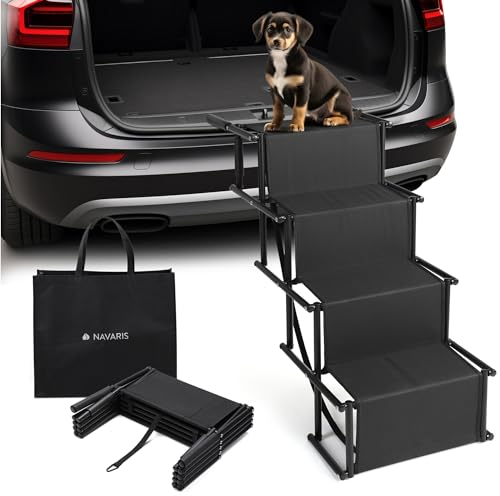 Navaris Escalier pour Chien - Rampe Pliable d'accès Voiture pour Chiens Petits et Grands adaptée à Tous Les véhicules - Marche Pied pour Animal avec Marche 45 cm de Largeur