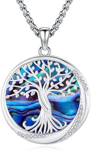 Eusense Baum des Lebens Halskette 925 Sterling Silber Abalone Shell Baum des Lebens Anhänger Baum Kette Familie Schmuck Geschenk für Frauen Mädchen