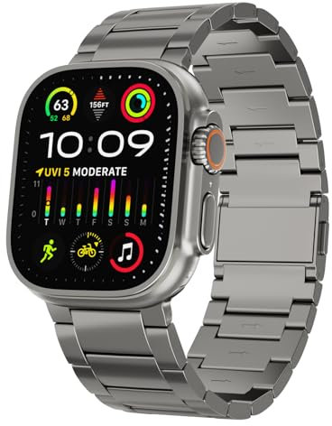 FUNSTONE Titanium Watch Band for Apple Watch Ultra 2 / Ultra 49mm, Men's Adjustable Apple Watch Ultra 2 Bands 26mm Wide iWatch Replacement Strap Magnetic Titanium WristBands with DLC coating for Men