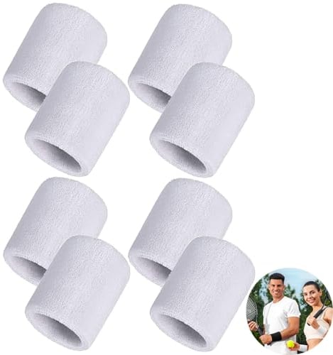 8 Stück Schweißband, Schweißband Handgelenk, Schweißbänder Sport, für Sport Fußball Basketball Tennis Leichtathletik Joggen (Weiß)