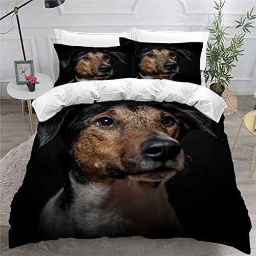 MEVASA Bettwäsche 135x200 Jack Russell Terrier Bettwäsche-Set 3 Teilig 3D-Druck Hund Tier Haustier Bettbezug 135x200 mit Reißverschluss Weiche Mikrofaser Kinderbettwäsche mit 2 Kissenbezug