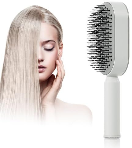 Selbstreinigende Haarbürste, Haarbürste zur Massage, Paddel Haarbürste Zum Entwirren von Haaren für Frauen, Abgerundeter Kamm Zur Kopfhautmassage, Ideal für Nasses oder Trockenes Haar (WHITE)