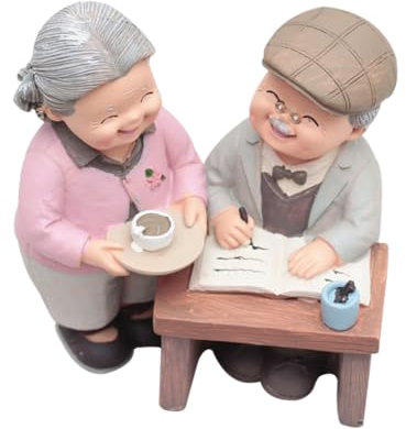 Cabilock 1stück Elderly Couple Resin Figurine Für Stilvolle Wohnraumdekoration Charmante Dekoration Für Wohnzimmer Schlafzimmer Und Schreibtisch Langlebig Und Elegant