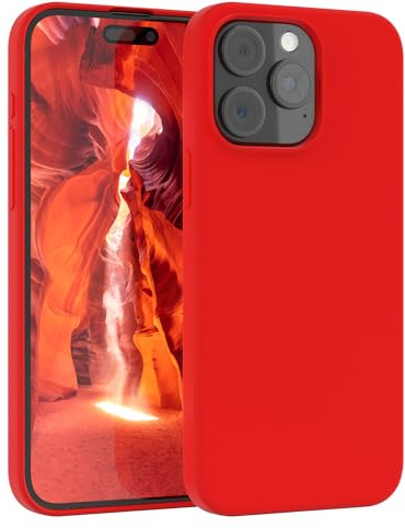 EAZY CASE Premium Silikon Handyhülle kompatibel mit iPhone 15 Pro Max Slimcover mit Kameraschutz und Innenfutter, Silikonhülle, Schutzhülle, Bumper, Handy Case, Hülle, Softcase, Rot
