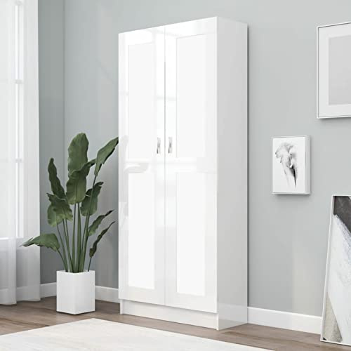 ARKEM Bücherschrank Hochglanz-Weiß 82,5x30,5x185,5 cm Holzwerkstoff Aktenschrank BüCherschrank Allzweckschrank Buchschrank