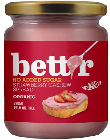 Bett’r Crema Di Anacardi Alla Fragola Senza Zuccheri Aggiunti - 100% Bio, Vegana e Senza Olio di Palma - 250g