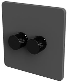 SAMOTECH Zigbee Dimmer Switch No neutral wire required, compatible with Philips Hue, Home Assistant - Grey/Black 2-Gang Zigbee Dimmer