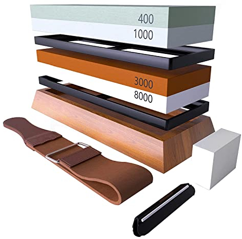 TRITAM Set di Pietre per Affilare I Coltelli Affilacoltelli A 4 Lati, Preium 400/1000 3000/8000 Grit Set di Pietre Bagnate, Pietra Ad Acqua