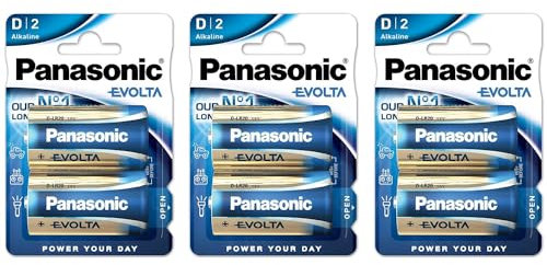 PANASONIC - Lote de 3 ampollas de 2 pilas Evolta D Mono LR20-1,5 V