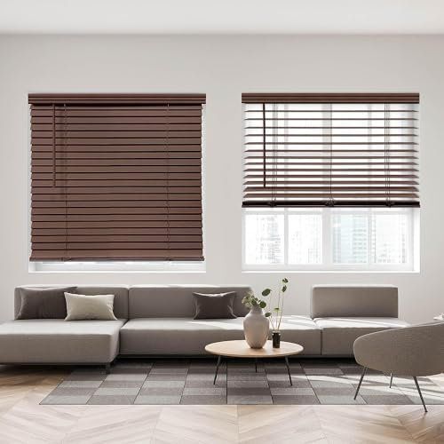 DEZ FURNISHINGS Tenda senza fili in finto legno, 5,1 cm, 106,7 x 152,4 cm (larghezza x altezza), rovere scuro