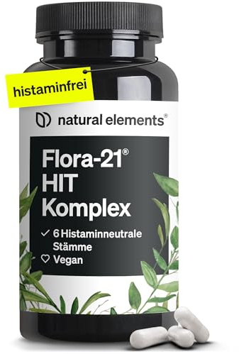 natural elements Flora 21® HIT Kulturen Komplex – 6 Bakterienstämme Laktobazillen und Bifidobakterien – 60 magensaftresistente Kapseln – Laborgeprüft, vegan, hochdosiert und in Deutschland produziert