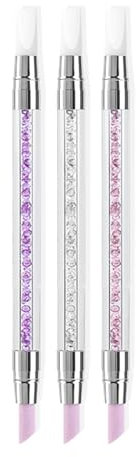Lot de 3 repousse-cuticules en pierre de quartz avec tête en silicone et manche en acrylique pour nail art, sculpture, dessin, repousse-cuticules et limes