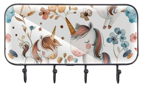 etoenbrc Crochets muraux en forme de licorne avec 4 crochets en fer pour accrocher des manteaux, porte-manteaux décoratifs pour mur, très résistants pour vêtements, sacs, clés
