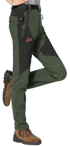 Rdruko Wasserdichte Fleece-gefütterte Damen-Hose, Winter, Outdoor, Ski, Wandern, warme Arbeitshose mit Reißverschlusstaschen