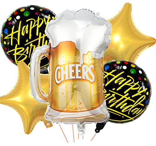 Feelairy Folienballon Bierflasche Deko, 5 Stück Luftballon Weinflasche Sektflasche Riesen Helium Ballons Bier Flasche Luftballons Happy Birthday Deko für Geburtstagsdeko Frauen Mann Party Deko