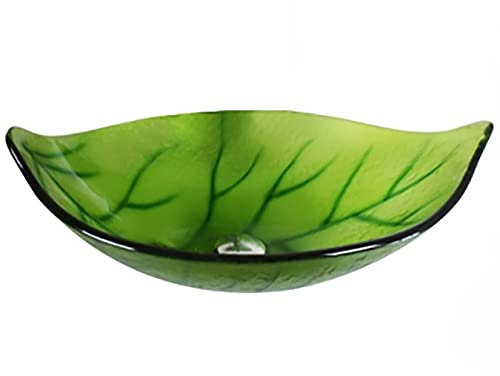 HDMOZUYT Künstlerisches handgefertigtes Waschbecken aus gehärtetem Glas in Blattform für den Badezimmeraufsatz, Waschtischschale mit Montagering und Pop-up-Ablauf