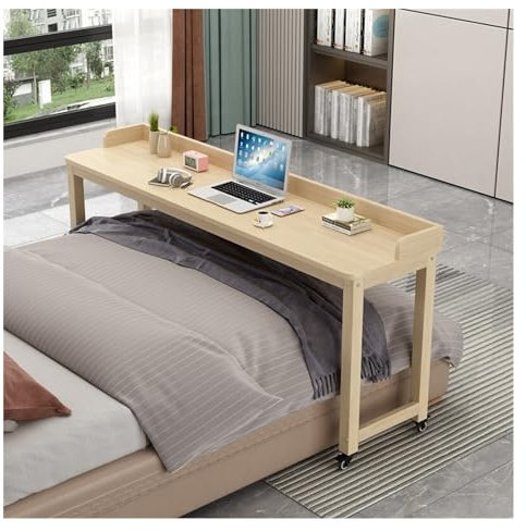 LABJXAT Mesita de Noche con Ruedas y Deflector, Escritorio móvil de Madera, Escritorio con Ruedas para Trabajo con Ordenador portátil