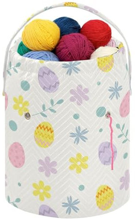 Fustylead Ostereier Garn Stricken Häkeln Kordelzug Tasche mit individuellem Frontfach, tragbarer großer Aufbewahrungskorb für Häkelprojekte, Kit, Garnknäuel, Nadeln