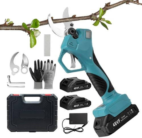 Aolawco Kabellos Elektrische Gartenschere Akku Astschere Kompatibel 18v,Tragetasche Astschere mit LCD-Anzeige und 4-Stufige Klingeneinstellung, SK5 Stahlklingen Für Zweige, Sträucher,Stämme