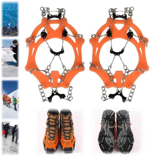 Ice Klampen Steigeisen Mit 8 Zähne,Steigeisen Silikon Schuhspikes,Steigeisen für Bergschuhe,Anti-Rutsch Schuhspikes für Mann Frau Erwachsene für Wandern Trail Running Trekking (orange)
