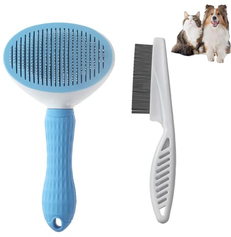 Hsyadazi Katzenbürste, Langhaarige kurzhaarige Katze und Hundebürste Selbstreinigende Unterfellbürste Zubehör Flohkamm Universal-Pflegebürste Haustierbürste Kamm (Blau)