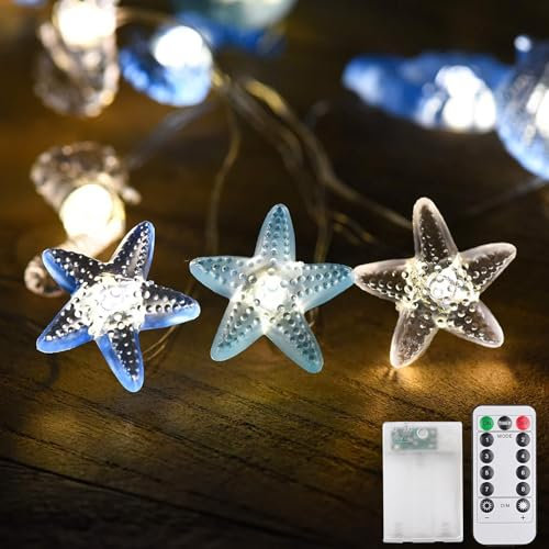 Sunshine Smile LED Lichterkette Meerestiere und Seestern - 3M 30LED Maritim Timer Lnnen für Kinderzimmer