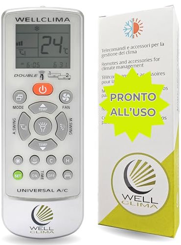 Wellclima Telecomando condizionatore sostitutivo per Y612C e Y812A – Configurato e pronto all’uso solo per questi modelli per Ariston, per Simat, per Chaffoteaux & Maury ed altri | batterie incluse