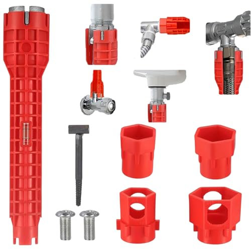 KFSCIP 14 in 1 Faucet Wrench, Tap Spanner for Tight Space, Multifunctional Faucet Wrench, Multi-Functional Tap Spanner Set for Sink, Bathroom and Kitchen Plumbing Repair